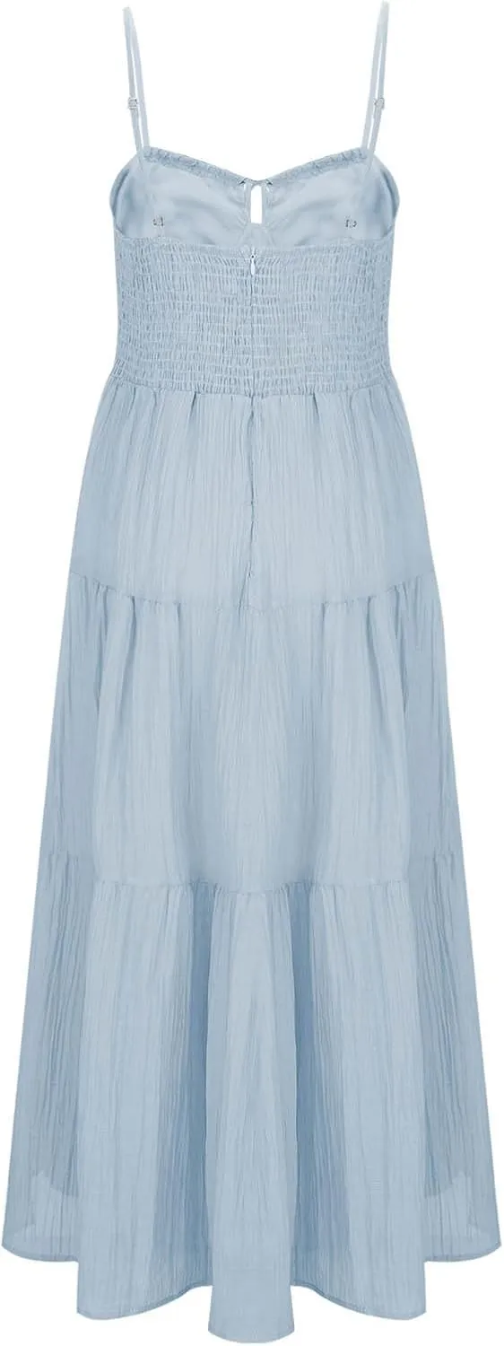 Maxi Dresses for Women 2025 Sexy Square Neck Halter Pleated Sundress Summer Casual Loose Flowy Boho Beach Long Dress