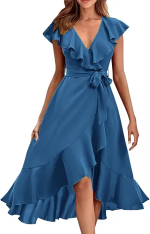 Maxi Dresses for Women 2025 Summer Deep V Neck Ruffle Hem Flowy Beach Sundress Elegant Wrap Formal Wedding Guest Dress