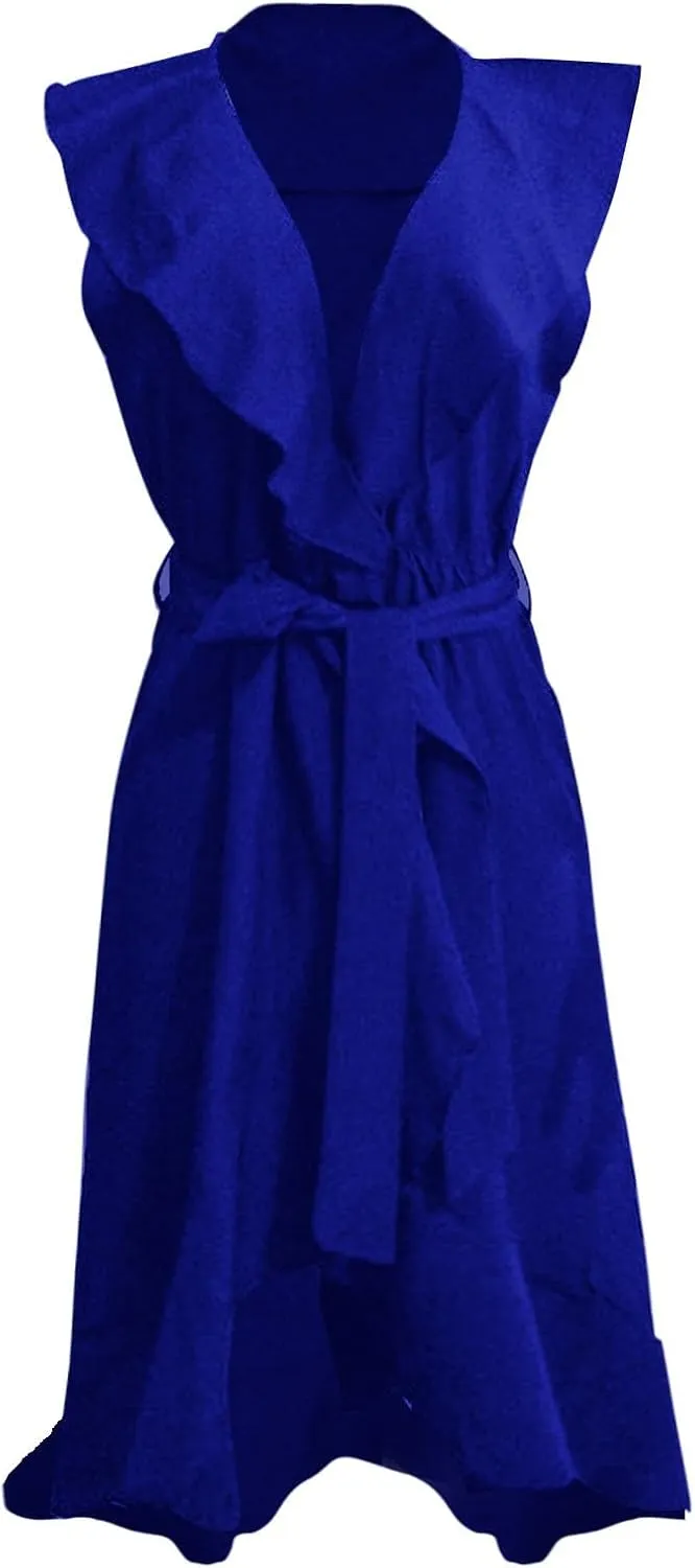 Maxi Dresses for Women 2025 Summer Deep V Neck Ruffle Hem Flowy Beach Sundress Elegant Wrap Formal Wedding Guest Dress