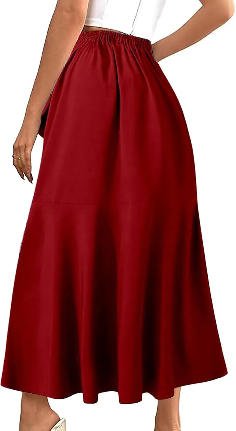 Maxi Skirt for Women Elegant High Waisted Side Slit Long Skirts Asymmetric Tiered Ruffle Hem A-Line Skirts