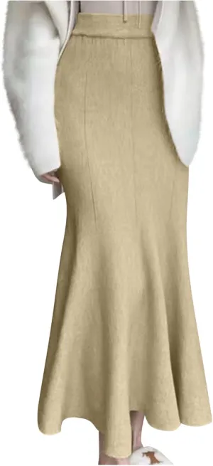 Maxi Skirts for Women Fall Trendy a Line Midi Skirt Elegant Ribbed Knit Long Skirt Reversible Stretchy Half Shirt