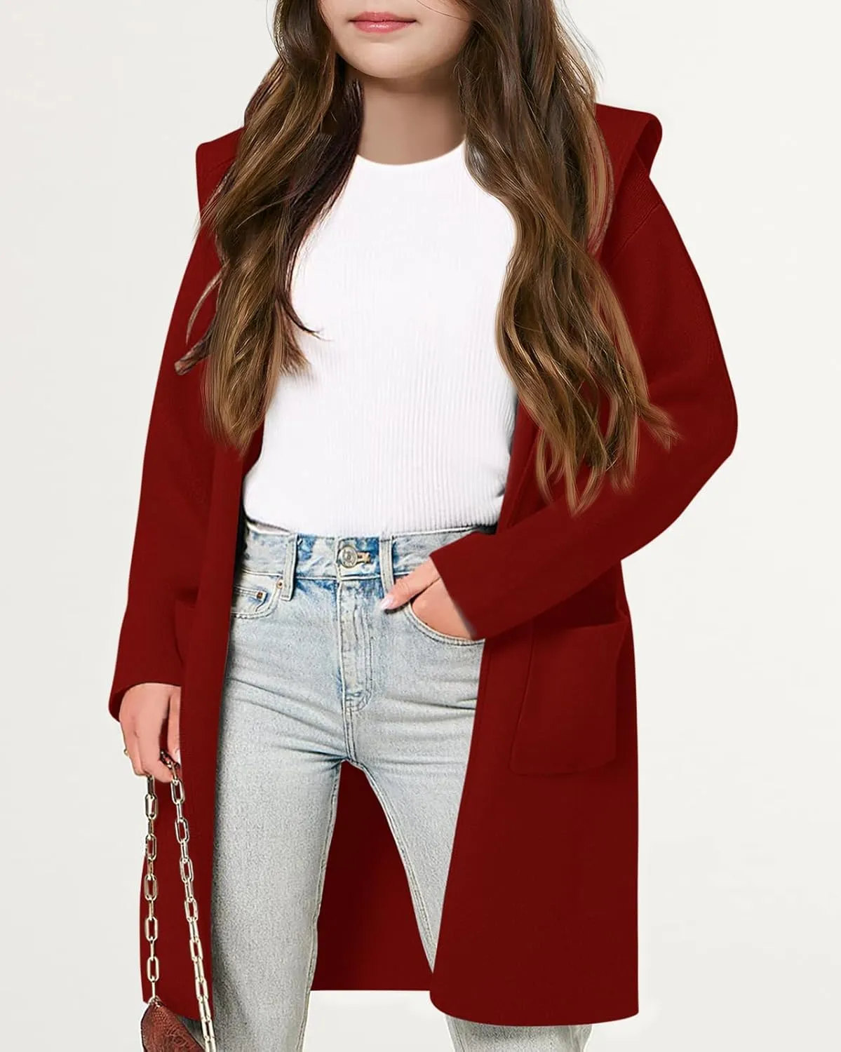 Meikulo Girls Hooded Cardigan Sweaters Kids Fashion Open Front Knit Outerwear with Pockets 5-14 Years