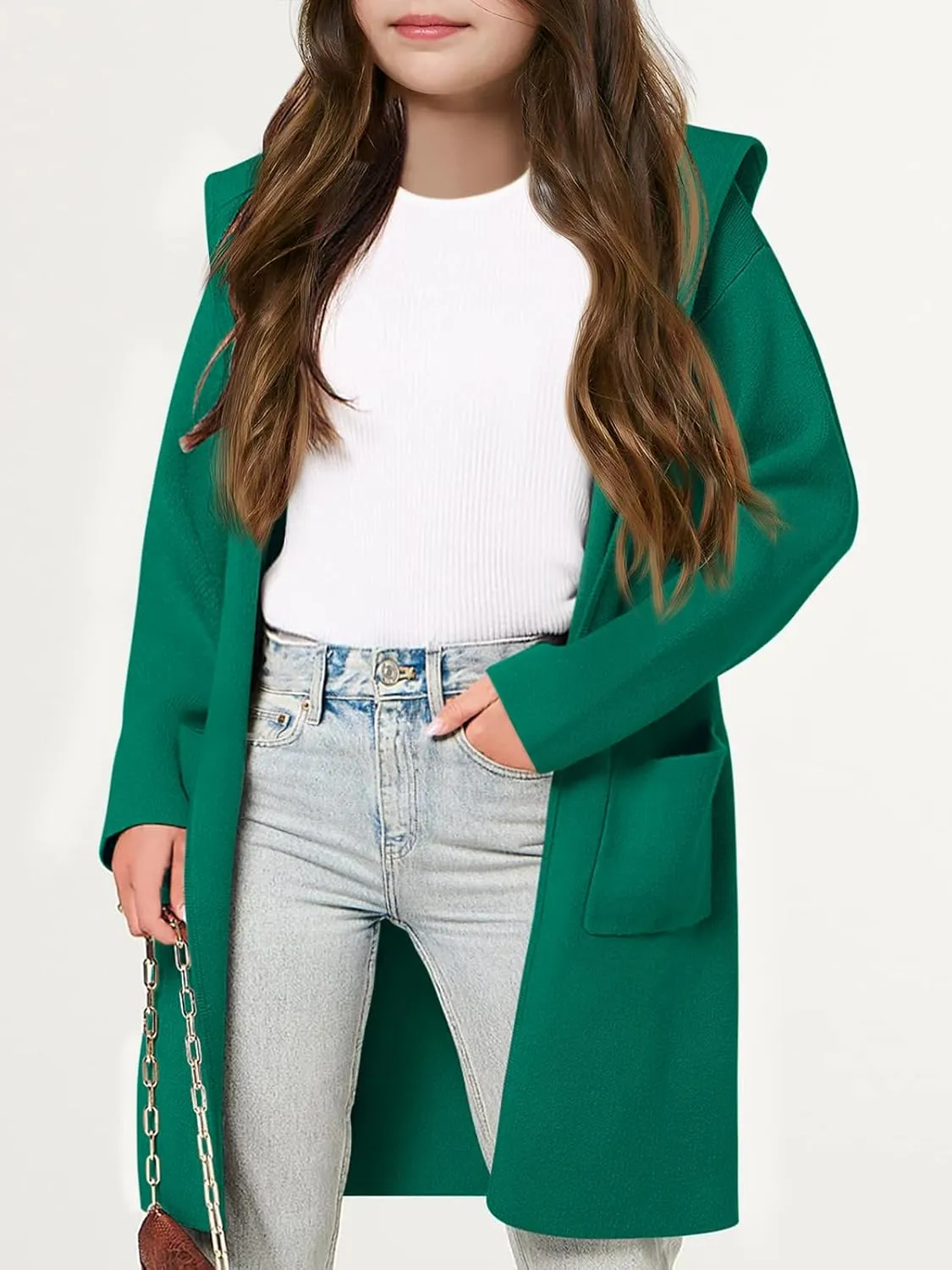 Meikulo Girls Hooded Cardigan Sweaters Kids Fashion Open Front Knit Outerwear with Pockets 5-14 Years