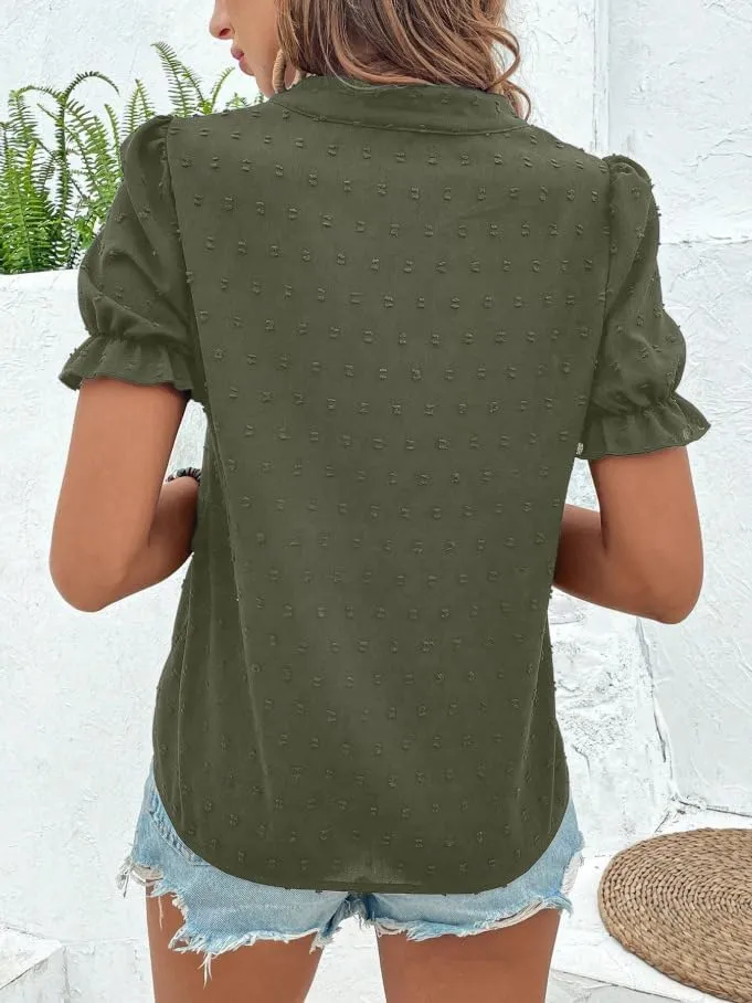 Melliflo Mexican Shirts for Women Floral Embroidered Tops Summer Peasant Blouse Boho V Neck Short Puff Sleeve T Shirt