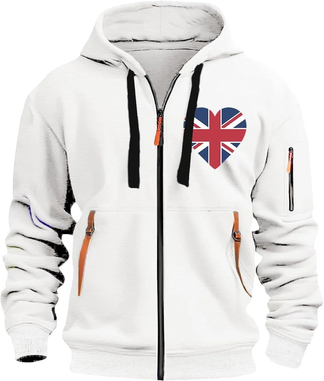 Men Casual Hoodies with Zip Pockets American Flag Print Full Zip Long Sleeve Sweatshirt Sports Hooded Jacket