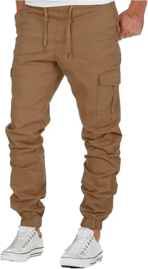 Men' S Leisure Relaxed Fit Pants Joggers Hiking Cargo Pants Solid Multi-Pocket Trousers Overalls Gym Sweatpants