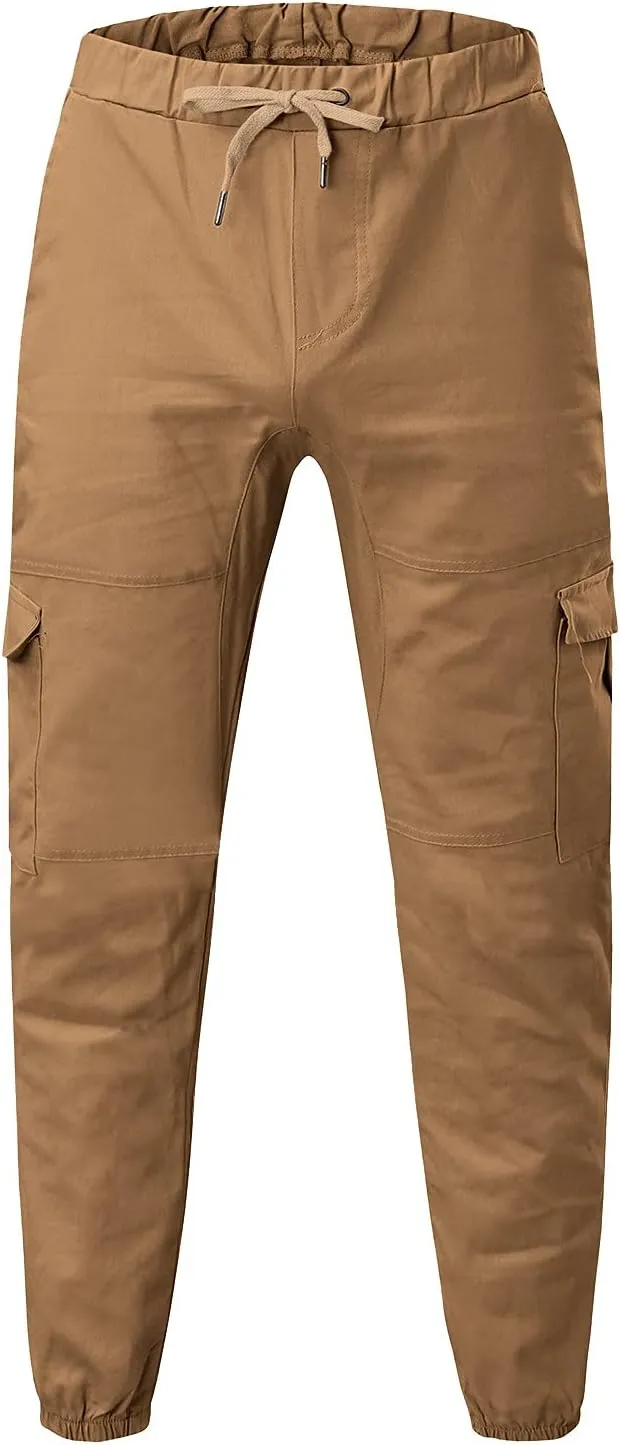 Men' S Leisure Relaxed Fit Pants Joggers Hiking Cargo Pants Solid Multi-Pocket Trousers Overalls Gym Sweatpants