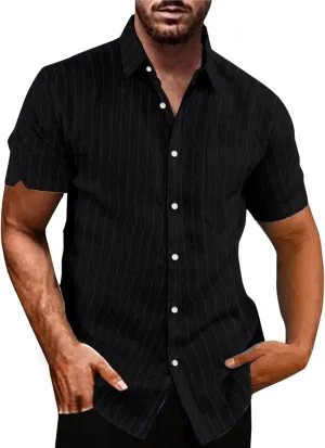 Mens Button Down Short Sleeve Textured Wrinkle Free Stretch Shirts Business Casual Work Dress Shirts Hawaiian Outfits Clothes