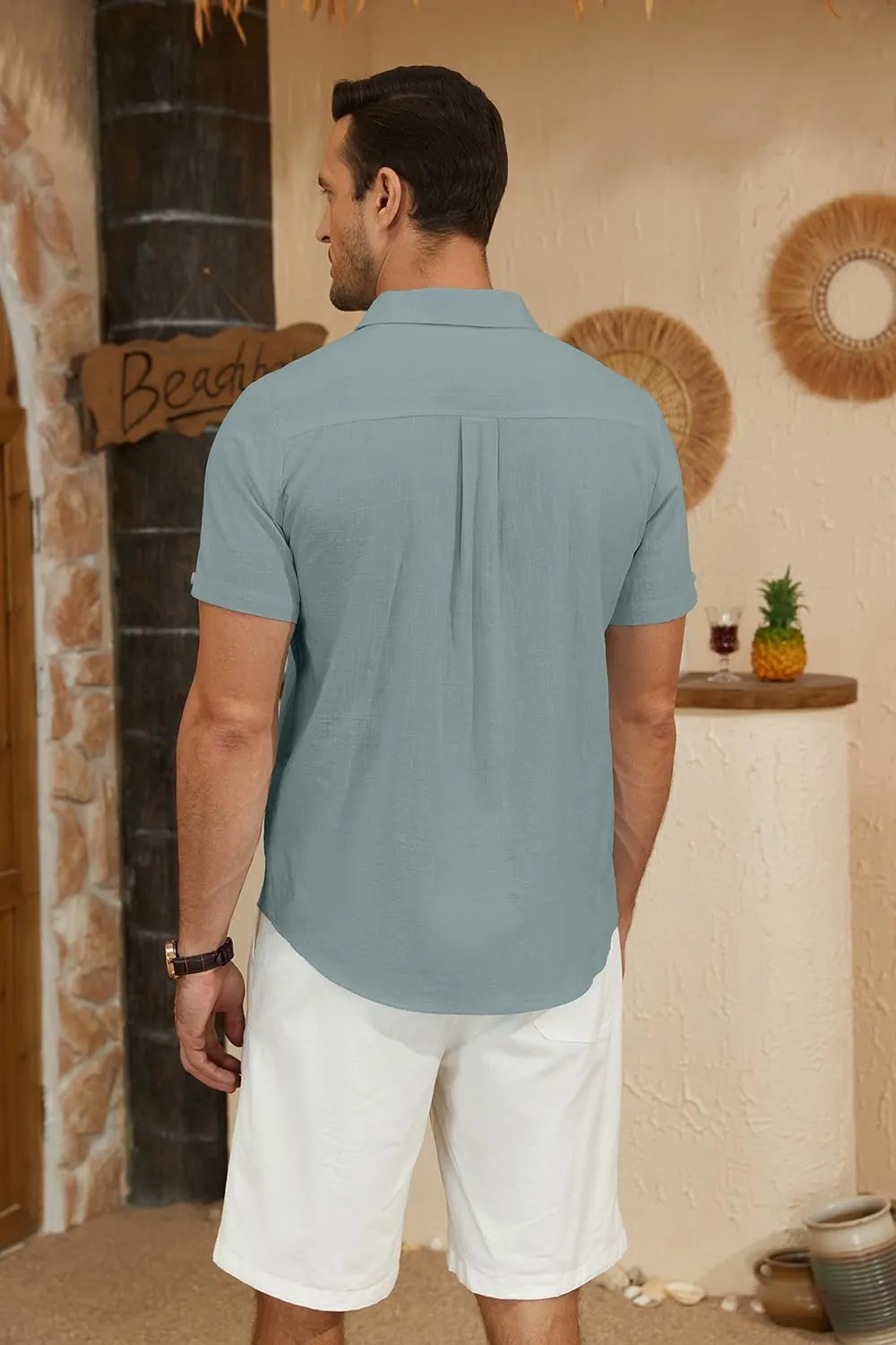 Mens Casual Button Down Shirts Short Sleeve Cotton Dress Shirt