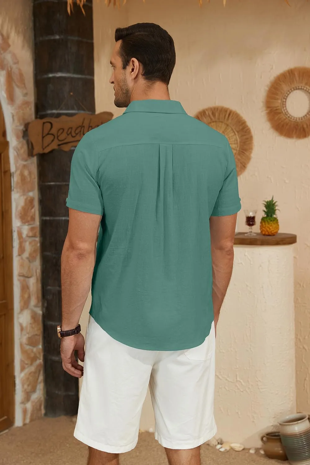 Mens Casual Button Down Shirts Short Sleeve Cotton Dress Shirt