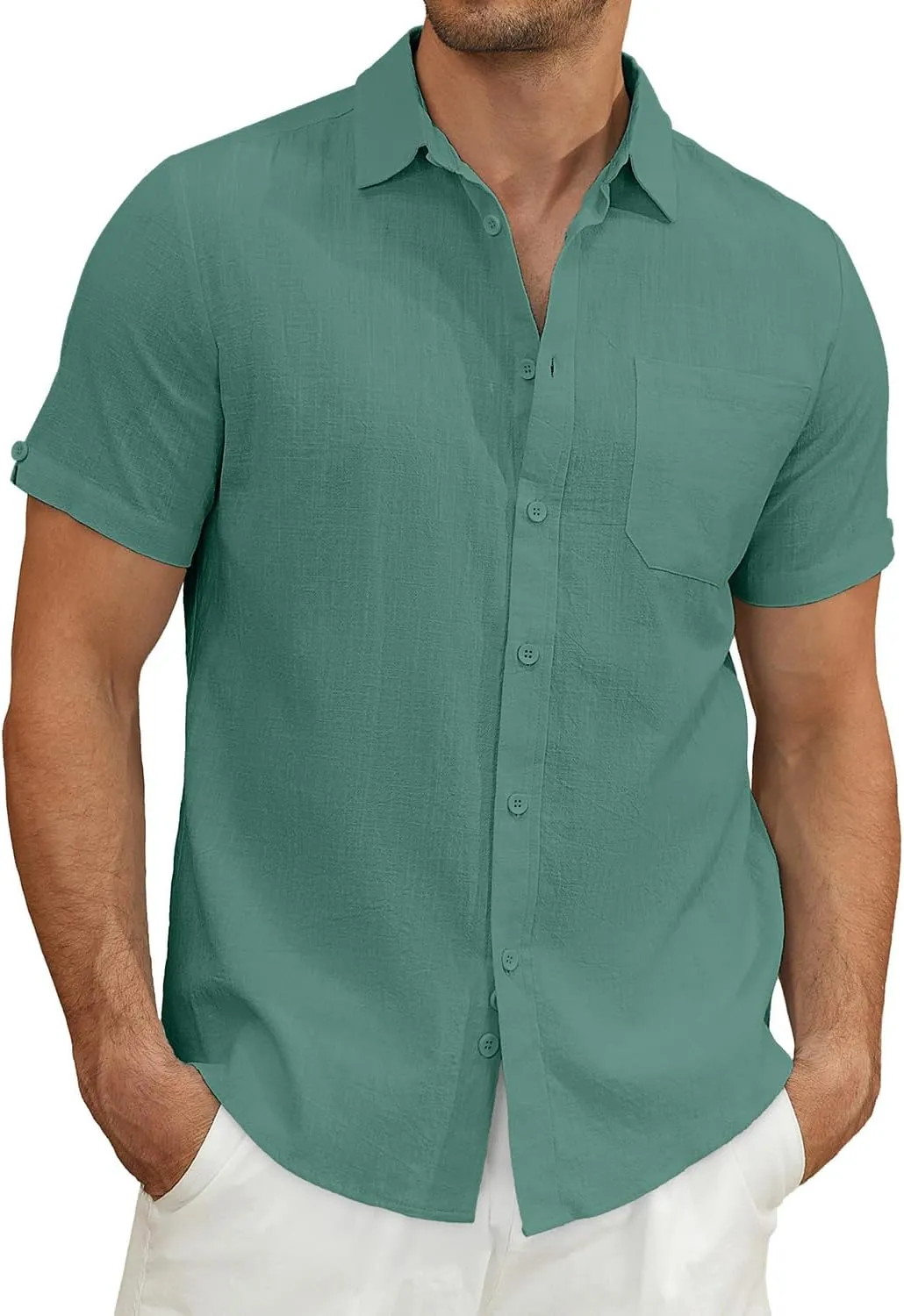Mens Casual Button Down Shirts Short Sleeve Cotton Dress Shirt