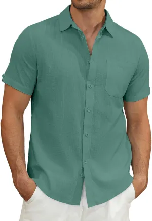 Mens Casual Button Down Shirts Short Sleeve Cotton Dress Shirt