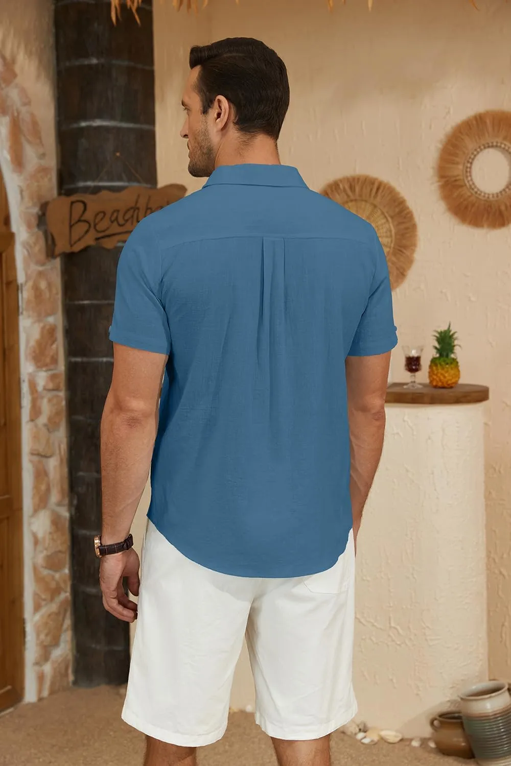 Mens Casual Button Down Shirts Short Sleeve Cotton Dress Shirt