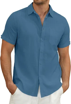 Mens Casual Button Down Shirts Short Sleeve Cotton Dress Shirt