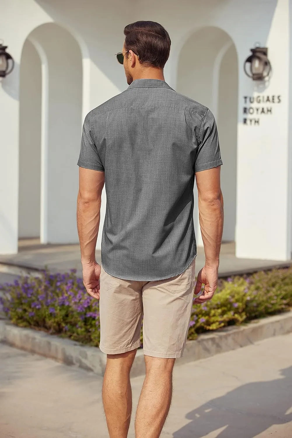 Men's Casual Linen Shirt Short Sleeve Button Down Summer Beach Shirts