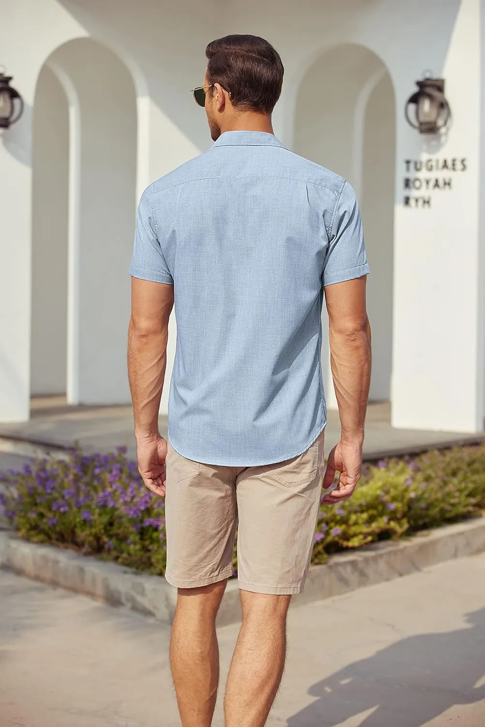 Men's Casual Linen Shirt Short Sleeve Button Down Summer Beach Shirts