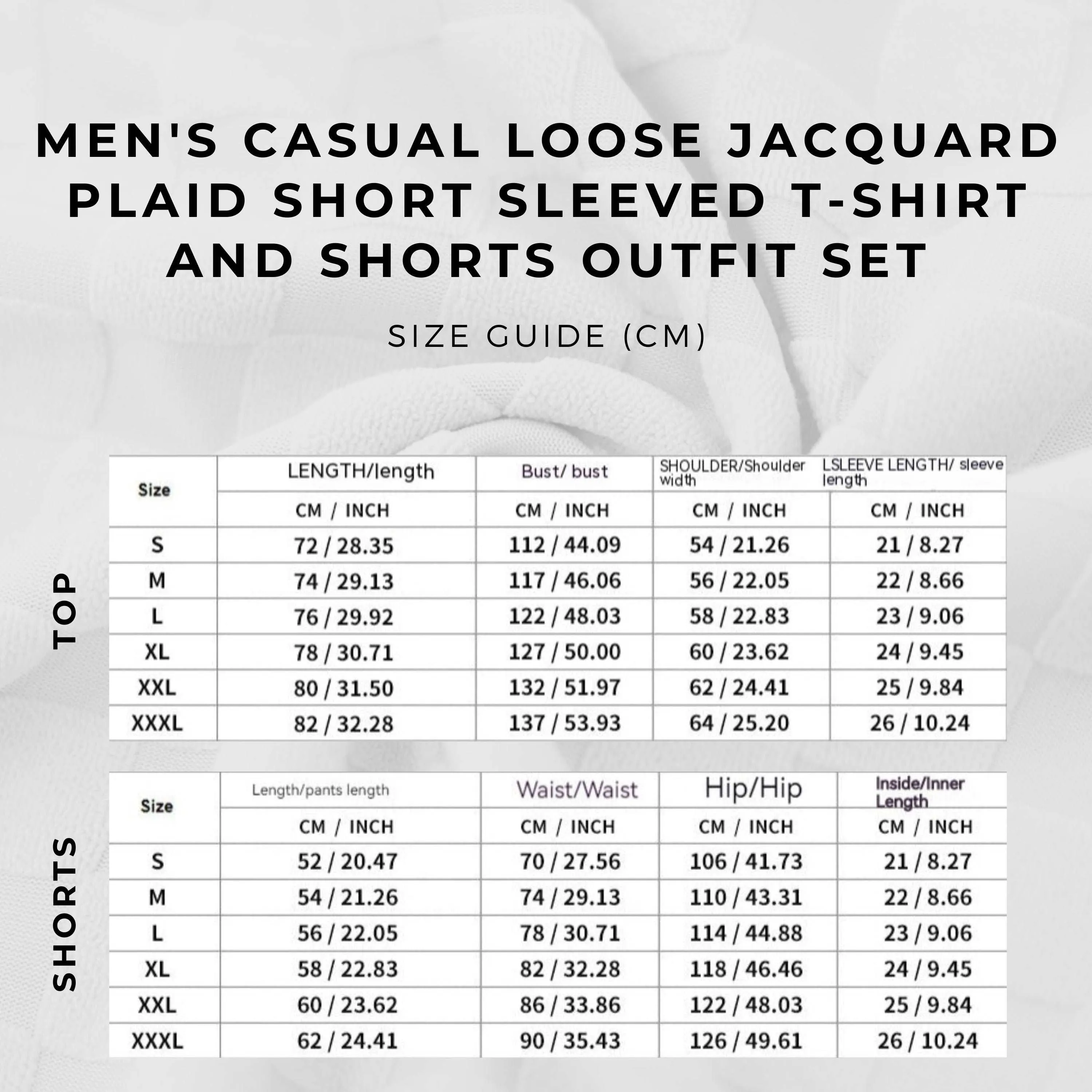 Men's Casual Loose Jacquard Plaid Short Sleeved T-Shirt and Shorts Outfit Set