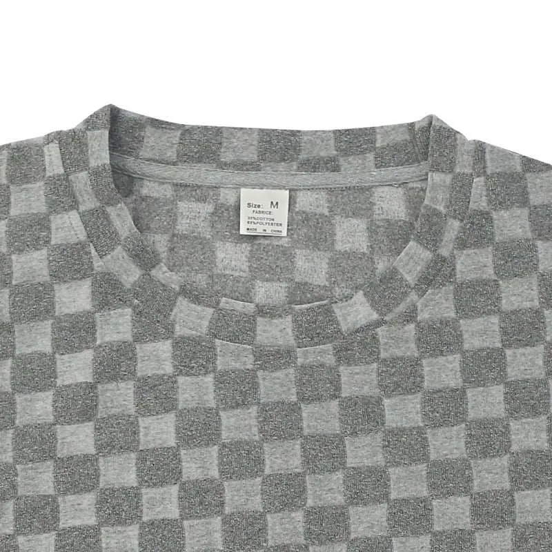 Men's Casual Loose Jacquard Plaid Short Sleeved T-Shirt and Shorts Outfit Set
