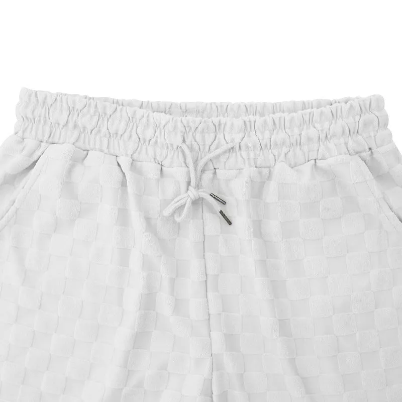 Men's Casual Loose Jacquard Plaid Short Sleeved T-Shirt and Shorts Outfit Set
