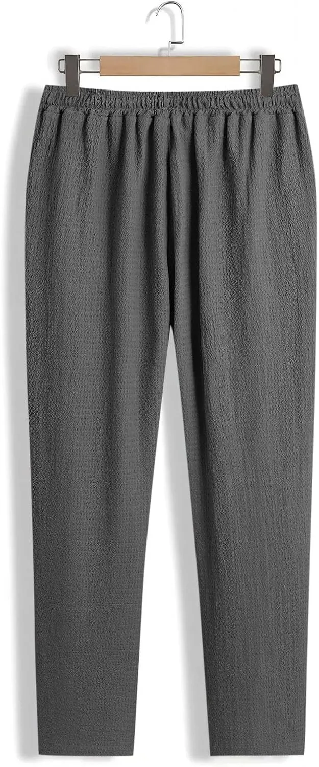 Mens Casual Pants Relaxed Fit Wide Leg Trousers High-Rise Summer Elastic Waist Drawstring Casual Flat Front Pants