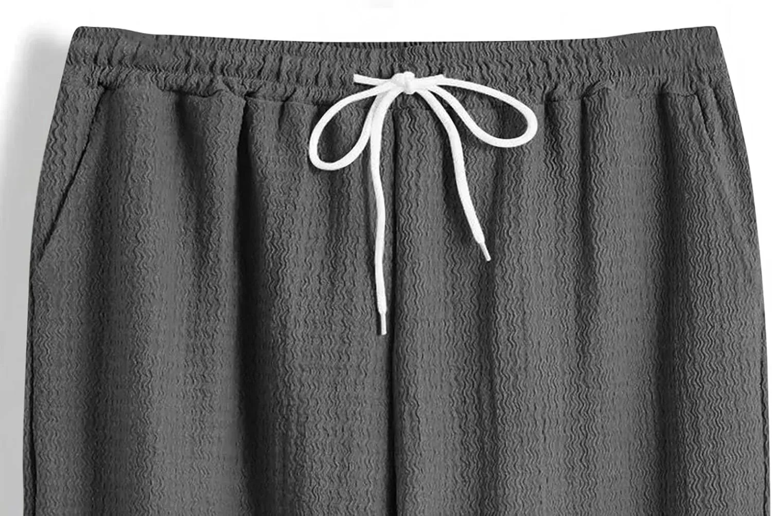Mens Casual Pants Relaxed Fit Wide Leg Trousers High-Rise Summer Elastic Waist Drawstring Casual Flat Front Pants