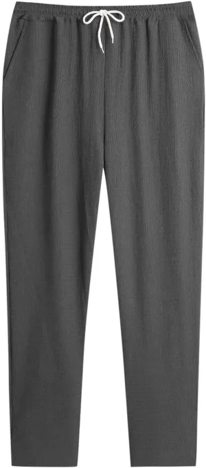 Mens Casual Pants Relaxed Fit Wide Leg Trousers High-Rise Summer Elastic Waist Drawstring Casual Flat Front Pants
