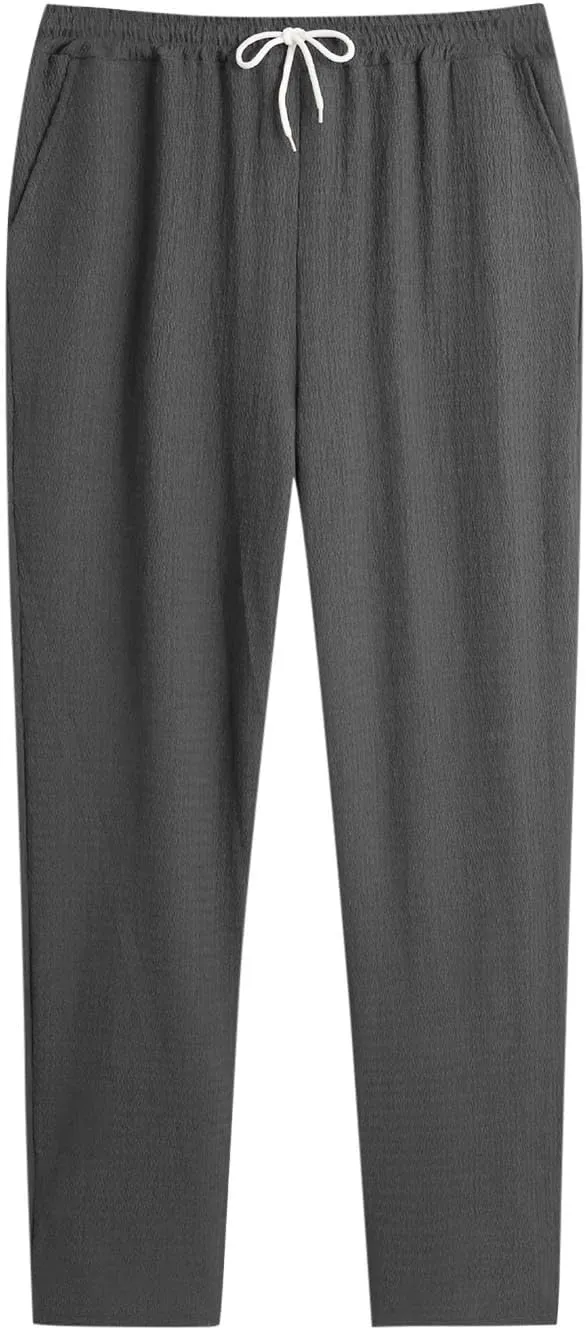 Mens Casual Pants Relaxed Fit Wide Leg Trousers High-Rise Summer Elastic Waist Drawstring Casual Flat Front Pants