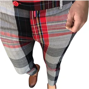 Men's Casual Plaid Dress Pants Stretch Flat-Front Suit Pant Slim Fit Ankle Length Pencil Tapered Trousers with Pockets