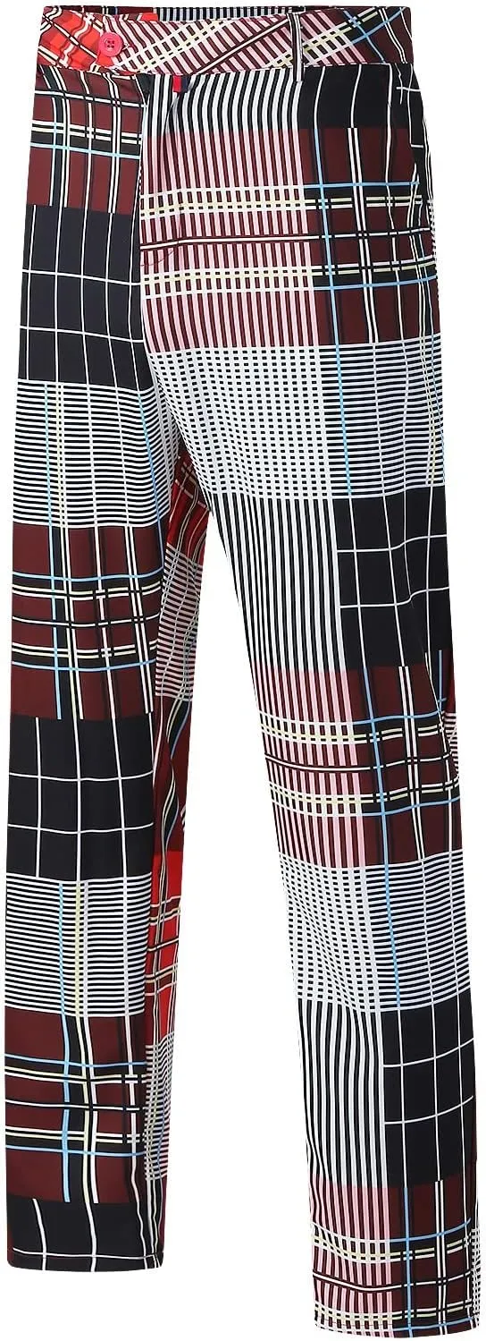 Men's Casual Plaid Dress Pants Stretch Flat-Front Suit Pant Slim Fit Ankle Length Pencil Tapered Trousers with Pockets