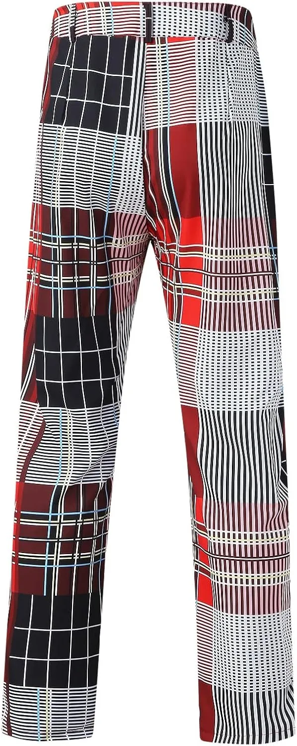 Men's Casual Plaid Dress Pants Stretch Flat-Front Suit Pant Slim Fit Ankle Length Pencil Tapered Trousers with Pockets