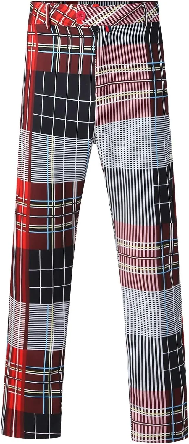 Men's Casual Plaid Dress Pants Stretch Flat-Front Suit Pant Slim Fit Ankle Length Pencil Tapered Trousers with Pockets