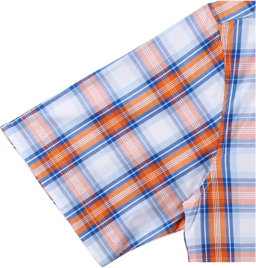 Mens Casual Regular Fit Short Sleeve Plaid Shirts