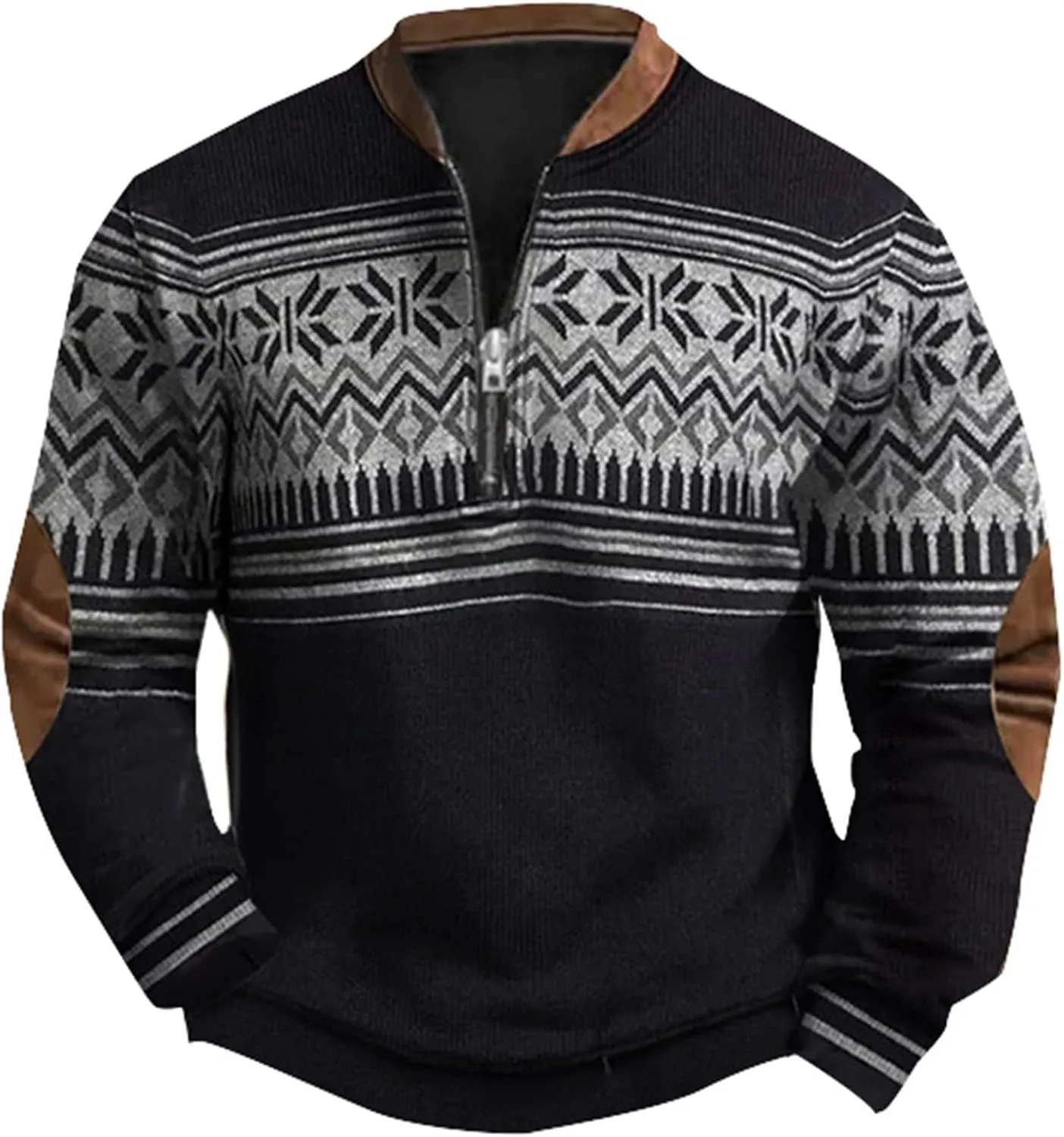 Men's Crewneck Sweatshirts Men's Casual Fashion Loose 3D Printed Zipper Long Casual V Neck Slim Fit Pullover T-Shirt