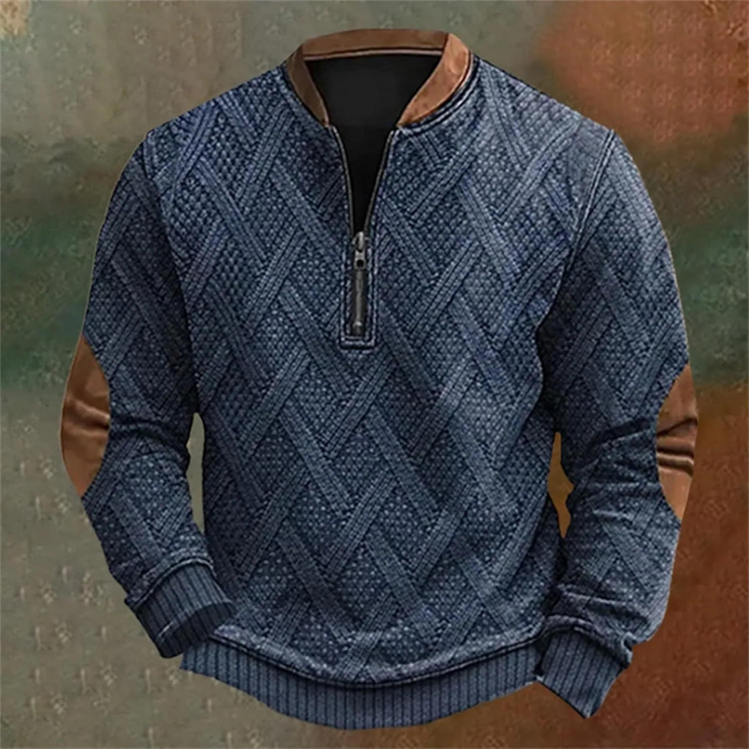 Men's Crewneck Sweatshirts Men's Casual Fashion Loose 3D Printed Zipper Long Casual V Neck Slim Fit Pullover T-Shirt