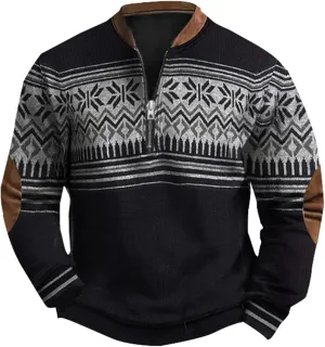 Men's Crewneck Sweatshirts Men's Casual Fashion Loose 3D Printed Zipper Long Casual V Neck Slim Fit Pullover T-Shirt