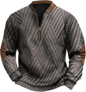 Men's Crewneck Sweatshirts Men's Casual Fashion Loose 3D Printed Zipper Long Casual V Neck Slim Fit Pullover T-Shirt