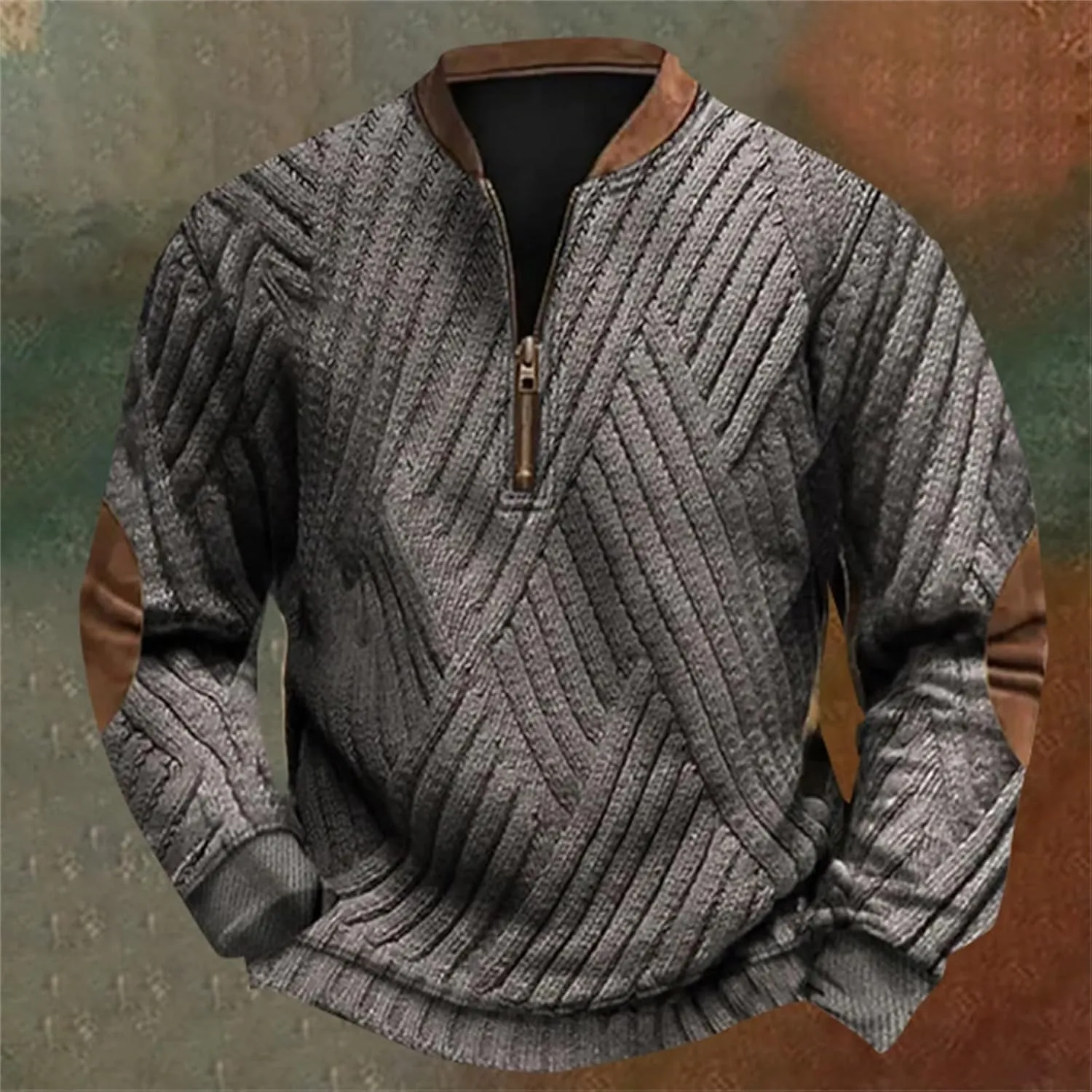 Men's Crewneck Sweatshirts Men's Casual Fashion Loose 3D Printed Zipper Long Casual V Neck Slim Fit Pullover T-Shirt