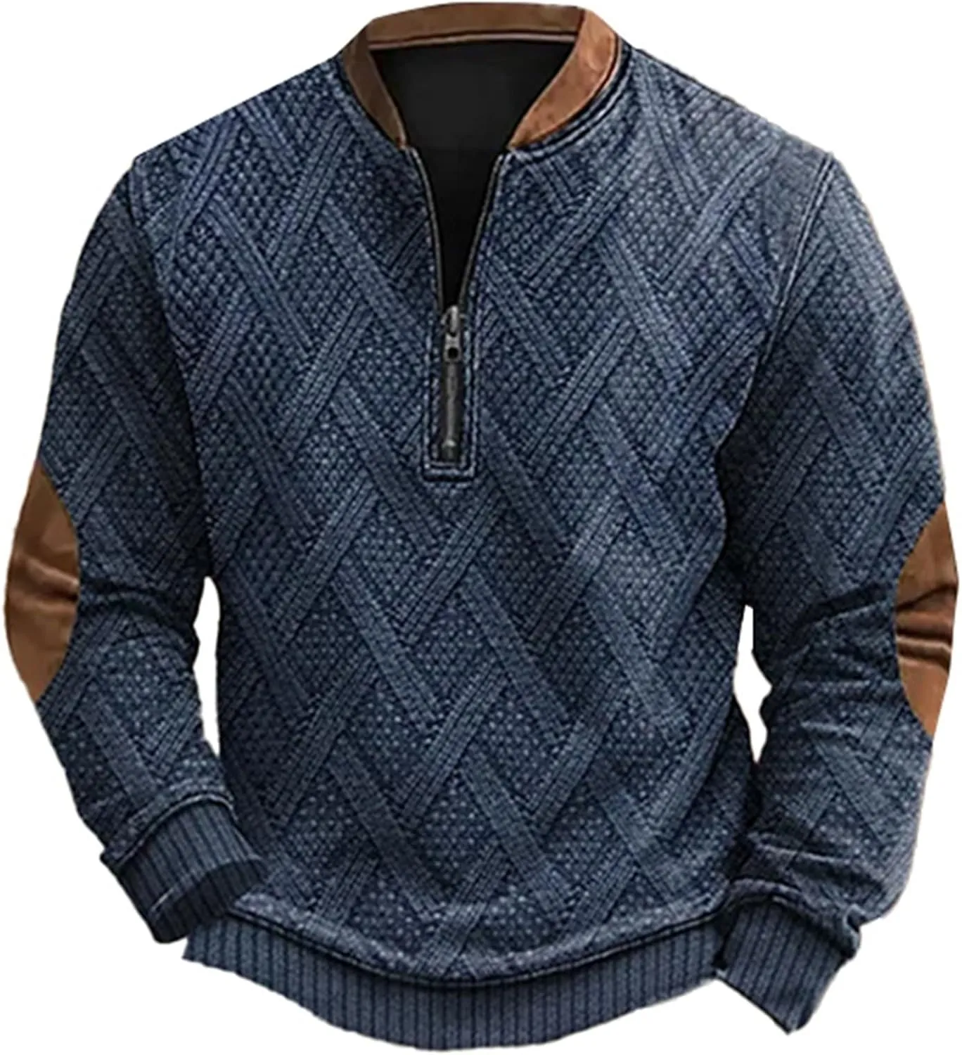 Men's Crewneck Sweatshirts Men's Casual Fashion Loose 3D Printed Zipper Long Casual V Neck Slim Fit Pullover T-Shirt