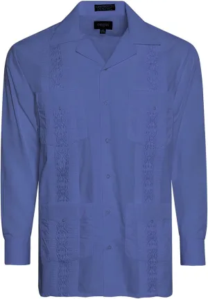 Men's Cuban Guayabera Long Sleeve Shirts Wedding Cigar Beach Bartender Casual
