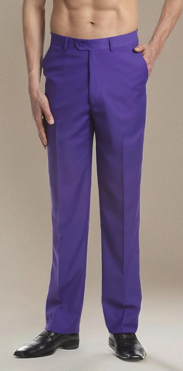 Mens Dress Pant Trousers Flat Front Solid Mix Multi Color Design