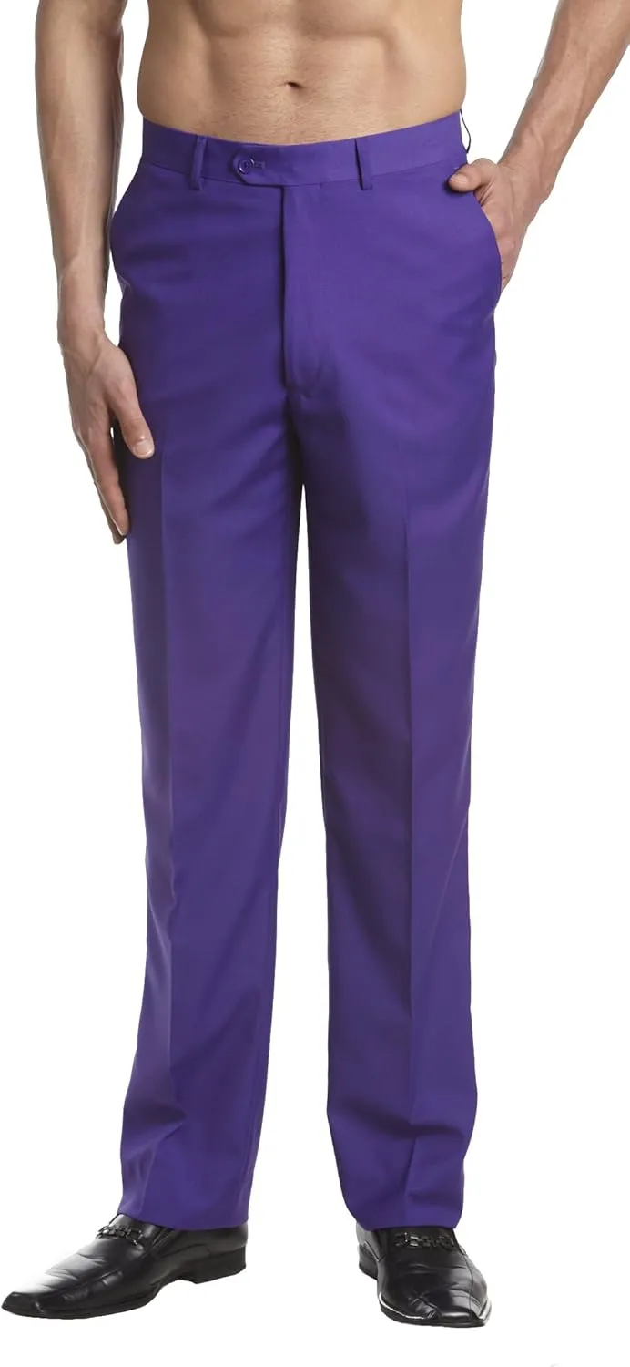Mens Dress Pant Trousers Flat Front Solid Mix Multi Color Design