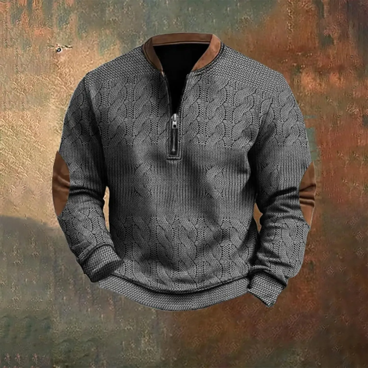 Men's Fleece Crewneck Sweatshirts Men's Casual Fashion Loose 3D Printed Zipper Casual V Neck Slim Fit Pullover