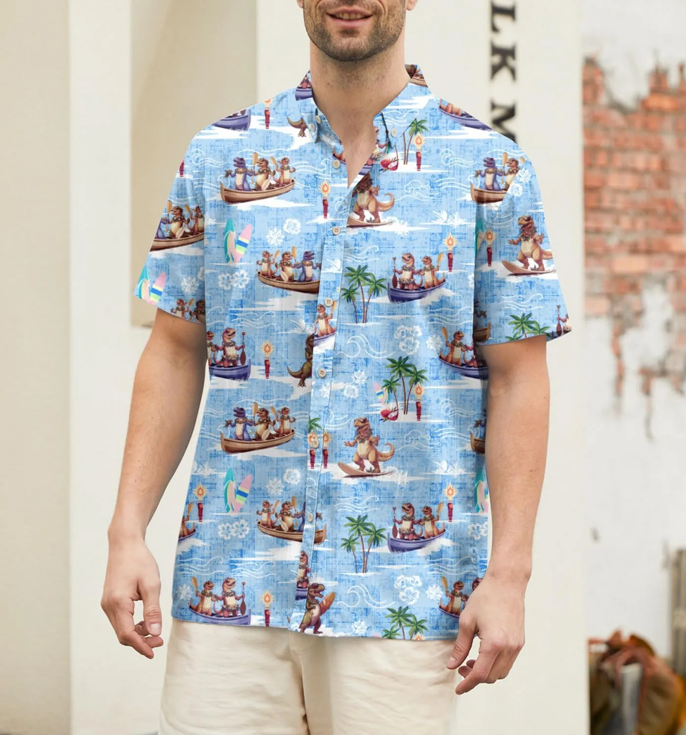 Mens Funny Hawaiian Short Sleeve Casual Button Down Shirts