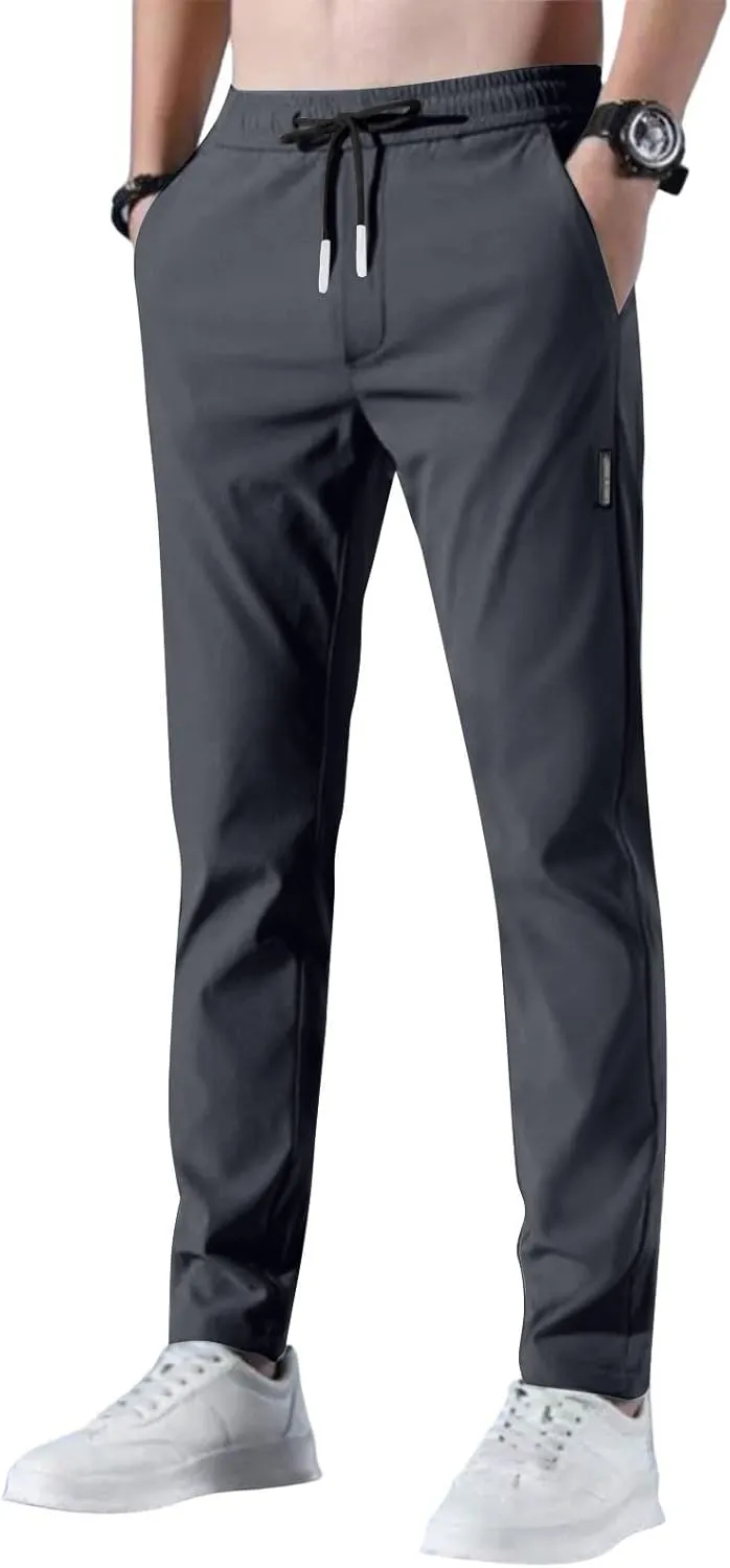 Mens Golf Pants Stretch Relaxed Fit Casual Golf Joggers Lightweight Active Pull On Pants Quick Dry Hiking Trousers