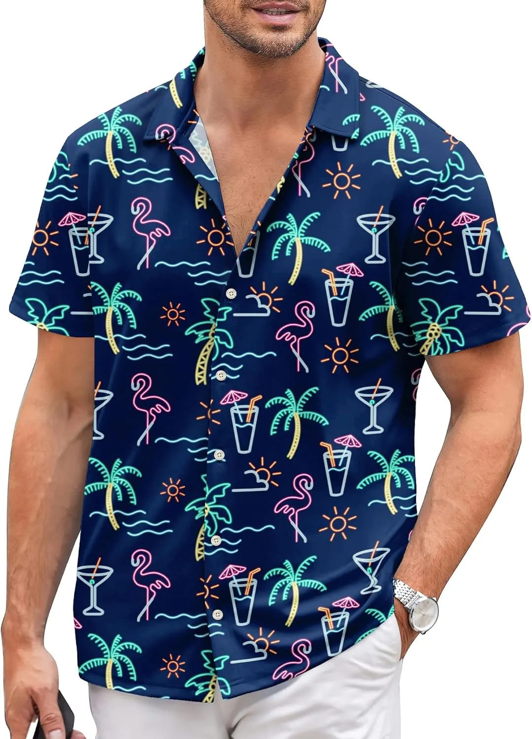 Mens Hawaiian Shirts Short Sleeve Casual Button Down Shirt