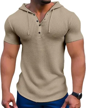 Mens Hoodies Drawstring Waffle Knit Tops Slim Fit Lightweight Summer Hooded Sweatshirt Gym Muscle Fit T Shirts Tshirt