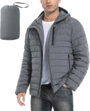 Men's Lightweight Packable Down Jacket Water-Resistant Winter Puffer Jackets with Hood