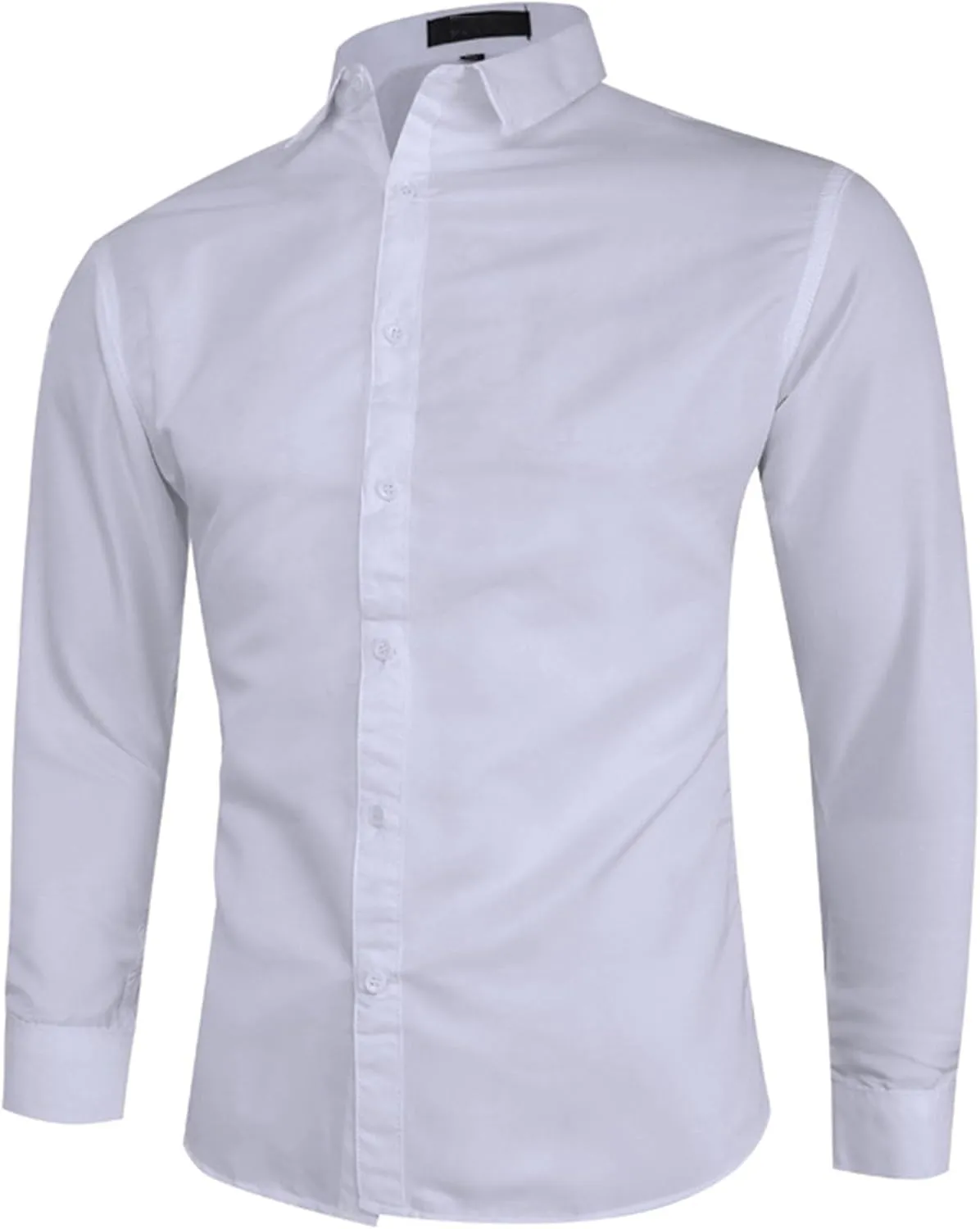Men's Long Sleeve Dress Shirt Plaid Collar Casual Button Down Shirts Solid Business Formal Slim Fit Shirt