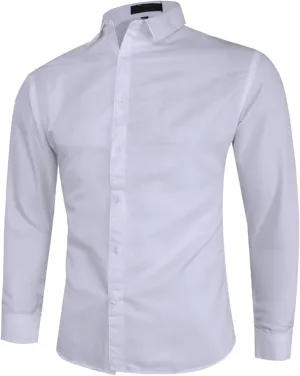 Men's Long Sleeve Dress Shirt Plaid Collar Casual Button Down Shirts Solid Business Formal Slim Fit Shirt