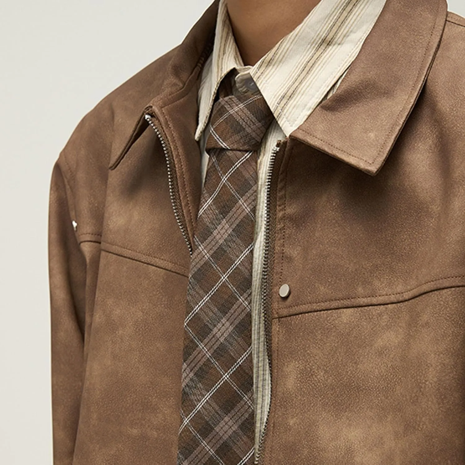 Men's Loose Leather Jacket Zip-Up Motorcycle Bomber Jackets Classic Causal PU Leather Coats